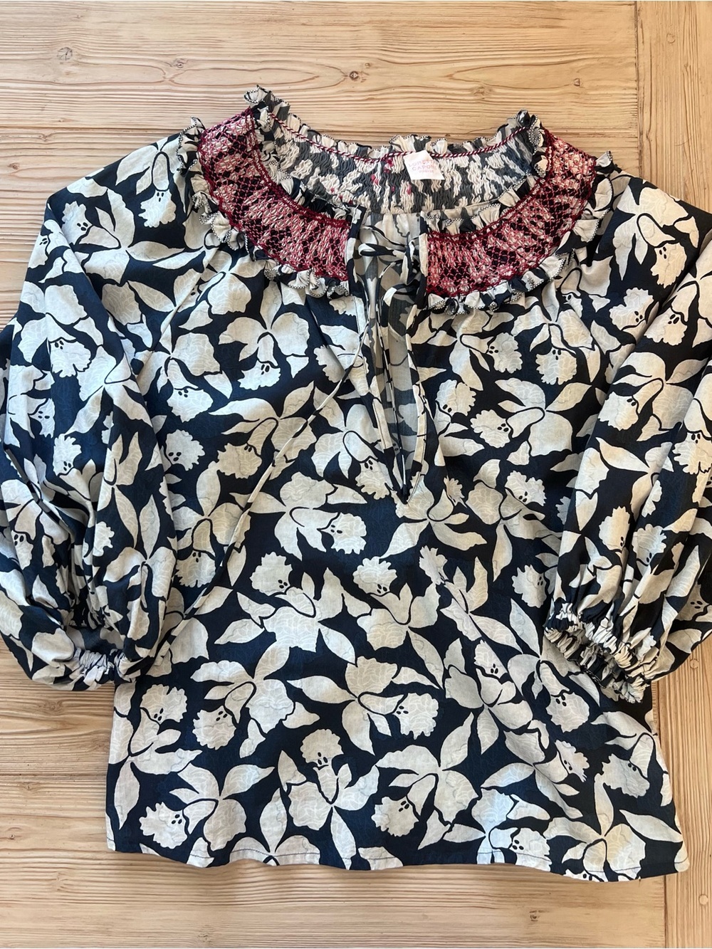Loretta Caponi Firenze Floral Cotton Blouse Made in Italy Size M